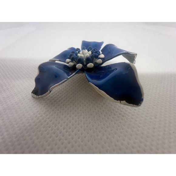 Vtg SIGNED Marked Mode ART Blue Flower Enamel Brooch Pin Circa 1940-1955 - Picture 4 of 10